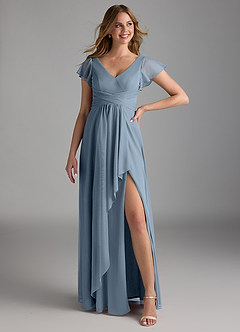 Azazie Omari Bridesmaid Dresses Dusty Blue A-Line Mesh Dress image1