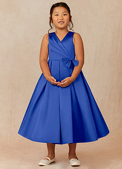 Azazie Ronda Final Sale Royal Blue A-Line Pleated Matte Satin Dress image1