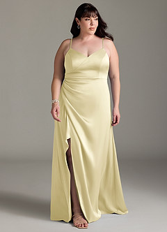 Azazie Marchella Bridesmaid Dresses Lemon Sorbet A-Line Corset Stretch Satin Dress image7