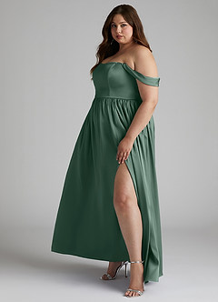 Azazie Morana Bridesmaid Dresses Eucalyptus A-Line Off the Shoulder Stretch Satin Convertible Dress image13