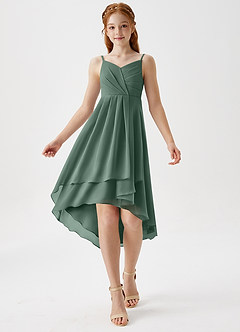 Azazie Mariam Junior Eucalyptus A-Line Pleated Chiffon Dress image3