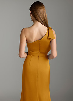 Azazie Rinna Bridesmaid Dresses Butterscotch Mermaid Ruched Stretch Satin Dress image7