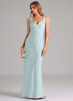 Azazie Kamila Bridesmaid Dresses Mist A-Line Pleated Stretch Satin Dress image5