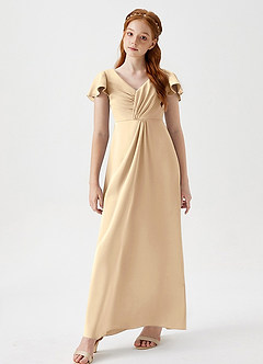 Azazie Soren Junior A-Linie Gestreift Stretch-Satin Kleid Champagner image4
