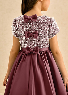 Azazie Cashew Flower Girl Dresses Desert Rose Ball-Gown with Sleeves Matte Satin Dress image7