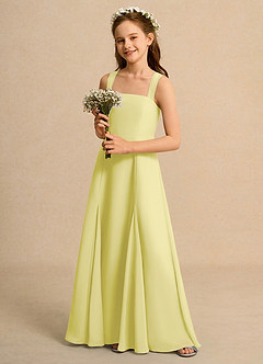 Azazie Tater Girls Formal Robe Demoiselle D'honneur Fillette Robe Trapèze en Mousseline de soie Plissée Sorbet Citron image5