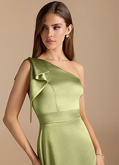 Azazie Rinna Bridesmaid Dresses Pistachio Mermaid Ruched Metallic Satin Dress image6