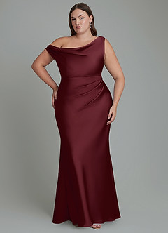 Azazie Emerson Bridesmaid Dresses Cabernet Mermaid Off the Shoulder Stretch Satin Dress image8