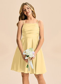 Azazie Miko Junior Butter A-Line Pleated Stretch Satin Dress image6