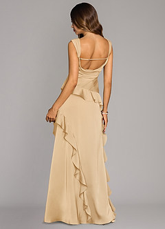 Azazie Sloane Bridesmaid Dresses Gold A-Line Sweetheart Neckline Stretch Satin Dress image2