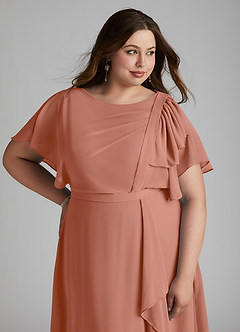 Azazie Aaliyah Modest Bridesmaid Dresses A-Line Scoop Pleated Chiffon Floor-Length Dress image11