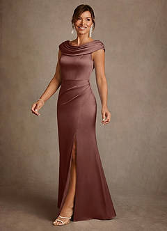 Azazie Irvine Kleider für die Brautmutter A-Linie Plissee Stretch-Satin Kleid Espresso image1