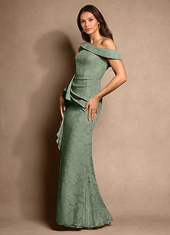 Azazie Hamptons Mother of the Bride Dresses Matcha A-Line Pleated Floral Burnout Dress image2