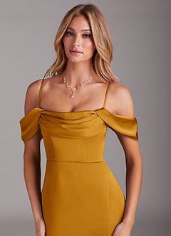 Azazie Saige Brautjungfernkleider Etui Schulterfrei Stretch-Satin Kleid Butterscotch image2