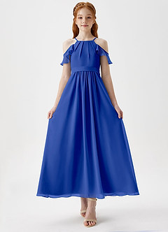 Azazie Chaya Junior Royal Blue A-Line Off the Shoulder Chiffon Dress image4