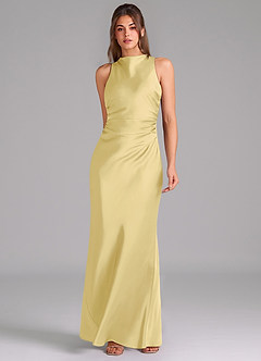 Azazie Evadne Bridesmaid Dresses Lemon Sorbet A-Line Pleated Stretch Satin Dress image3