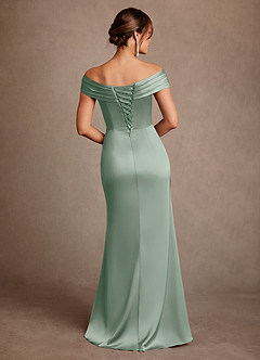 Azazie Bedford Mother of the Bride Dresses Agave Sheath Pleated Stretch Satin Dress image3