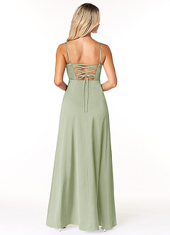 Azazie Marchella Robes de demoiselle d'honneur Robe Trapèze en Satin extensible Corset Vert Sauge image2