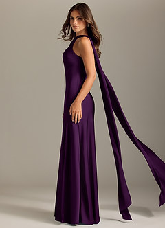Azazie Kinsley Bridesmaid Dresses Grape Mermaid Side Slit Stretch Satin Dress image4