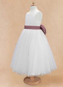 Azazie Kavi Flower Girl Dresses Ivory Vintage Mauve A-Line Bow Matte Satin Dress image9