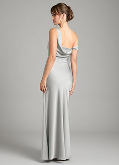 Azazie Madelyn Bridesmaid Dresses Silver Mermaid One Shoulder Stretch Satin Convertible Dress image2