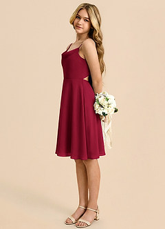 Azazie Shale Vestido de Borgoña de Gasa de Corte en A con Lazo image1