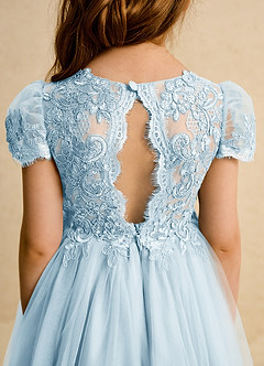 Azazie Puff Blumenmädchenkleider Ballkleid Spitze Tüll Kleid Himmelblau image8