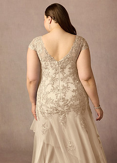 Azazie Romy Mother of the Bride Dresses Champagne Mermaid V-Neck Sequins Tulle Dress image12