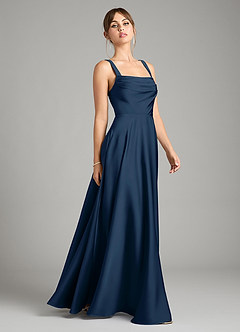 Azazie Shaude Bridesmaid Dresses Dark Navy A-Line Pleated Stretch Satin Dress image7