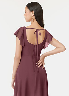 Azazie Bondi Bridesmaid Dresses Sangria A-Line Ruffled Chiffon Dress image3