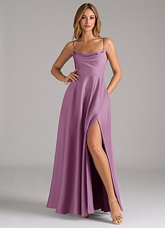 Azazie Elle Bridesmaid Dresses Wisteria A-Line Pleated Stretch Satin Dress image3