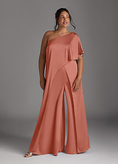 Azazie Hagretta Mother of the Bride Dresses Salmon Pink Jumpsuit/Pantsuit Stretch Satin Dress image9