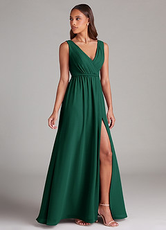 Azazie Tanicia Bridesmaid Dresses Emerald A-Line Pleated Chiffon Dress image3