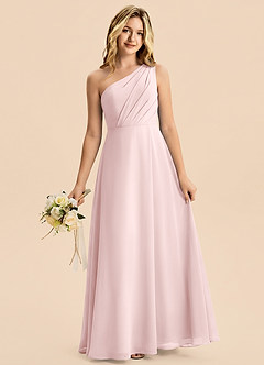 Azazie Phaedra Junior Blushing Pink A-Line Pleated Chiffon Dress image3