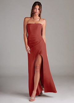 Azazie Leonis Jurken voor bruidsmeisjes Converteerbaar Jurk van Chiffon met Kolom Strapless Terracotta image7