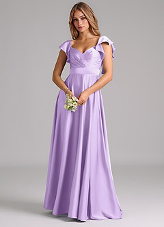 Azazie Leilani Bridesmaid Dresses Lilac A-Line Ruched Stretch Satin Dress image7