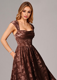 Azazie Hazel Bridesmaid Dresses Espresso A-Line Corset Floral Burnout Dress image2