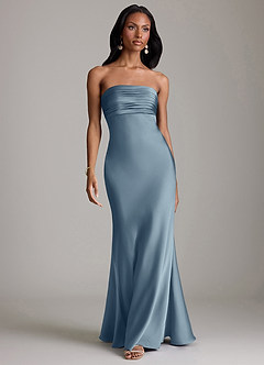 Azazie Saylor 신부 들러리 드레스 인어 스트랩리스 스트레치 새틴 바닥 길이 드레스 image2