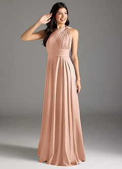 Azazie Charlize Robes de demoiselle d'honneur Robe Trapèze en Satin extensible Ue épaule Or Rose image1