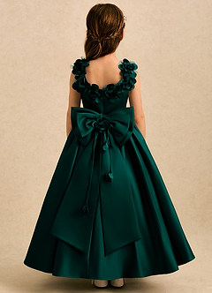 Azazie Eden Robe Demoiselle D'honneur Fillette Robe Princesse en Mat Satiné Plissé Vert Pin image1