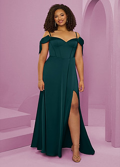 Barbie ♥ Azazie Jurken voor bruidsmeisjes Jurk van Stretch Satijn met A-Lijn Off the Shoulder Pijnboom image8