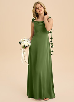 Azazie Gumdrop Junior Robe Empire en Satin extensible Plissée Genévrier image2