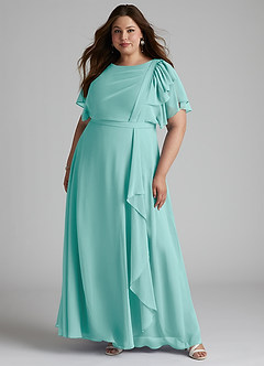 Azazie Aaliyah Modest Bridesmaid Dresses A-Line Scoop Pleated Chiffon Floor-Length Dress image6