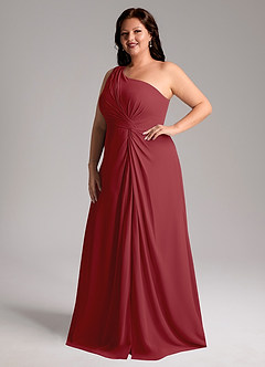 Azazie Brooke Bridesmaid Dresses Pomegranate A-Line One Shoulder Chiffon Dress image11