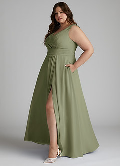 Azazie Karina Brautjungfernkleider A-Linie Plissee Chiffon Kleid Pistazie image8