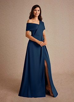 Azazie Milton Mother of the Bride Dresses Dark Navy A-Line Pleated Stretch Satin Dress image6