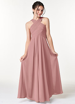 Azazie Kaleigh Junior Dusty Rose A-Line Pleated Chiffon Dress image4