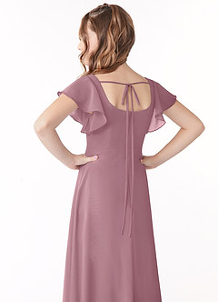 Azazie Bondi Junior Vintage Mauve A-Line Bow Chiffon Dress image3