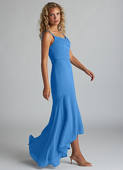 Azazie Summer Bridesmaid Dresses Blue Jay Mermaid Scoop Cowl Chiffon Dress image3
