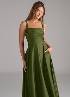Azazie Shaude Brautjungfernkleider A-Linie Plissee Stretch-Satin Kleid Helles Olivgrün image3